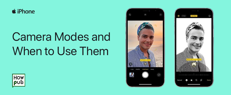 iPhone camera modes including Portrait, Night, and Pano