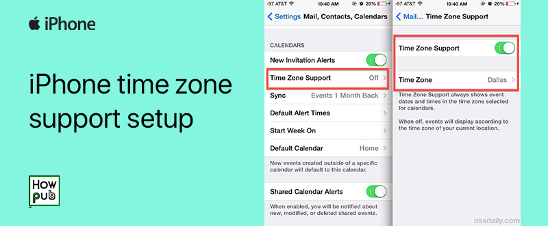 iPhone time zone support setup