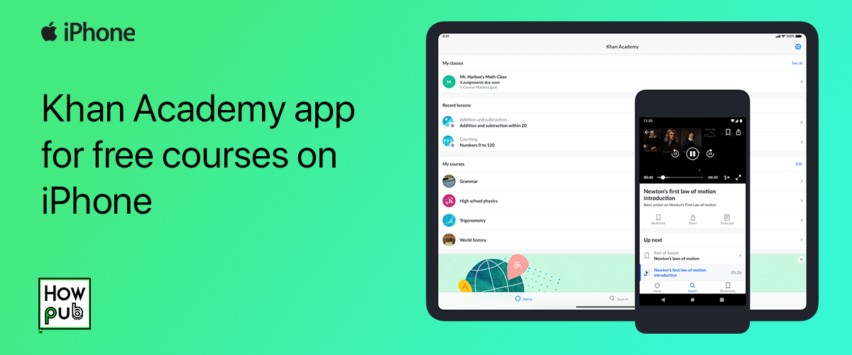 Khan Academy app for free courses on iPhone
